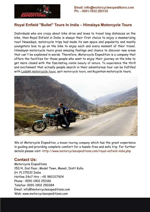 Royal Enfield in India- Himalaya Motorcycle Tours