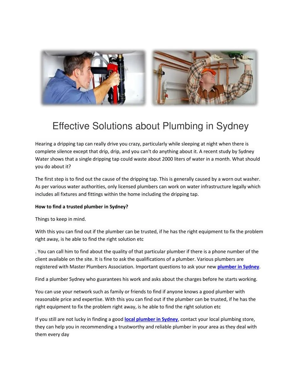 effective solutions about plumbing in sydney
