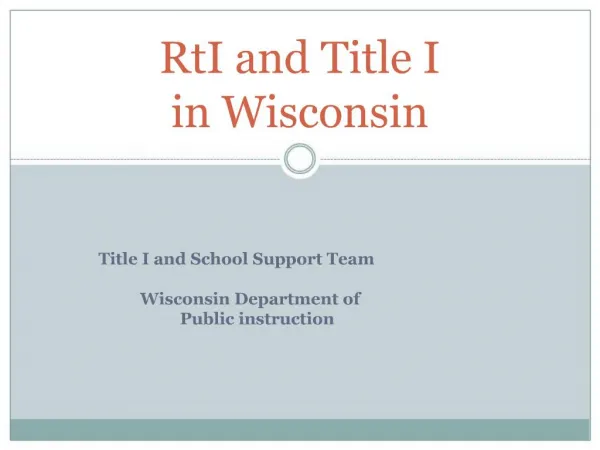 RtI and Title I in Wisconsin