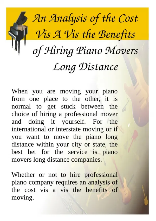 An Analysis of the Cost Vis A Vis the Benefits of Hiring Piano Movers Long Distance