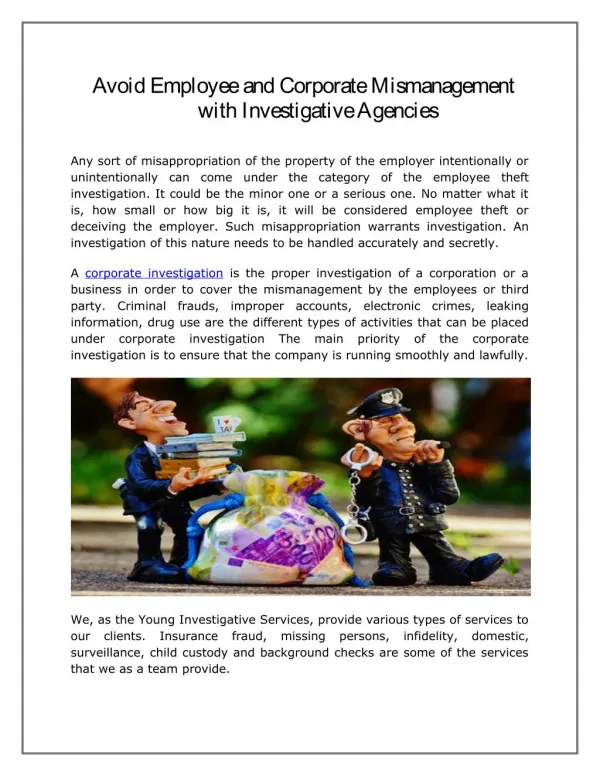 Avoid Employee and Corporate Mismanagement with Investigative Agencies