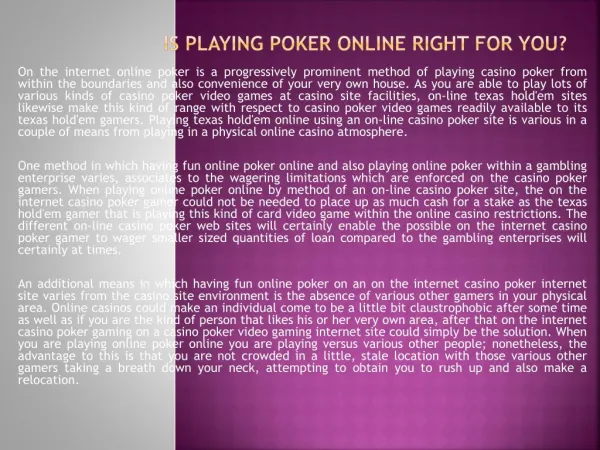 Is Playing Poker Online Right For You