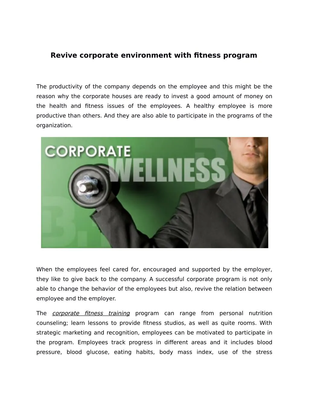 revive corporate environment with fitness program