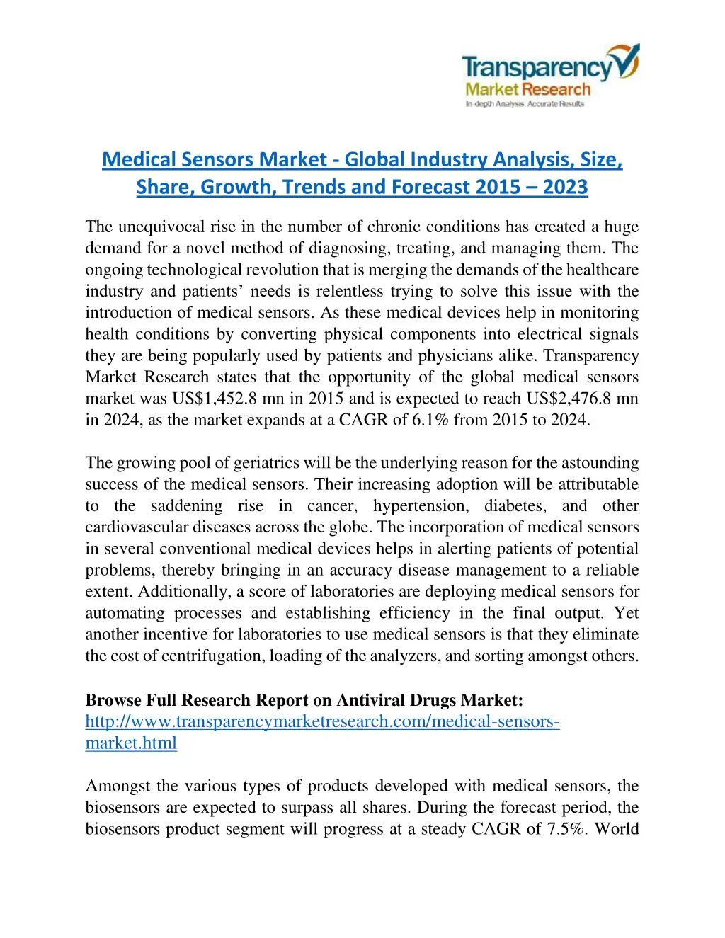 medical sensors market global industry analysis