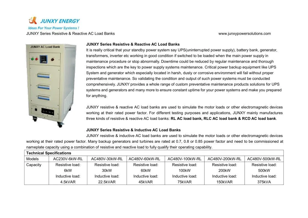 junxy series resistive reactive ac load banks