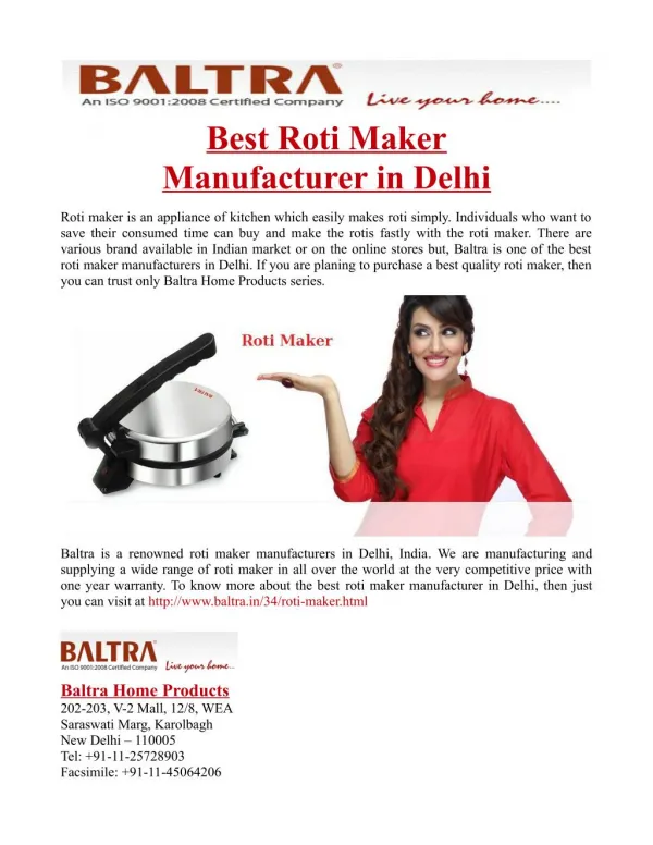 Best Roti Maker Manufacturer in Delhi