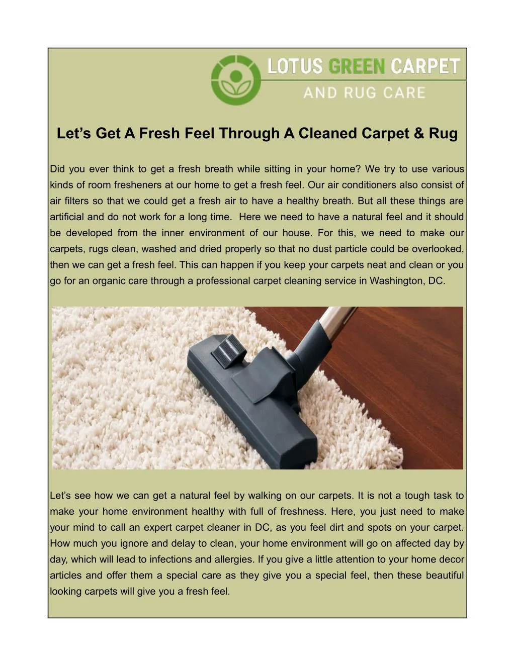 let s get a fresh feel through a cleaned carpet