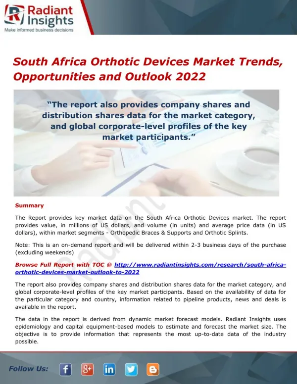South Africa Orthotic Devices Market Size, Share, Growth Report 2022