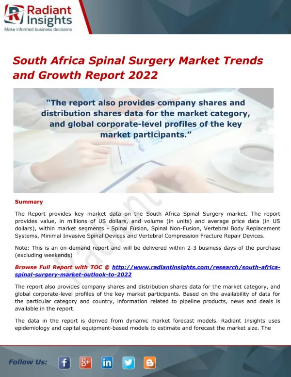 South Africa Spinal Surgery Market Size, Share and Outlook Report 2022