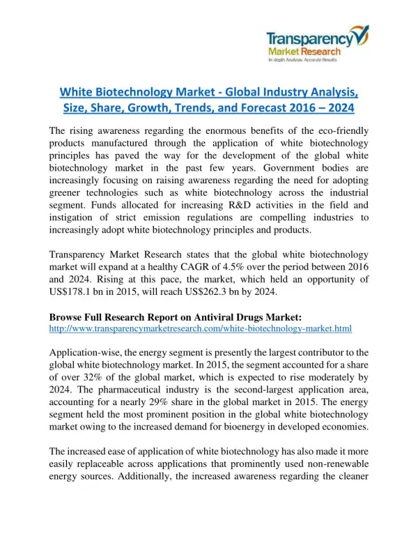White Biotechnology Market - Global Industry Analysis, Size, Share, Growth, Trends, and Forecast 2016 – 2024