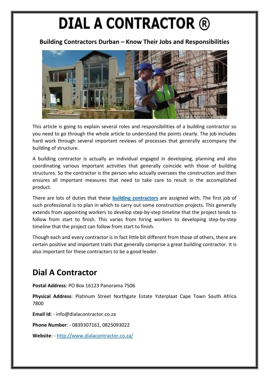 building contractors durban know their jobs