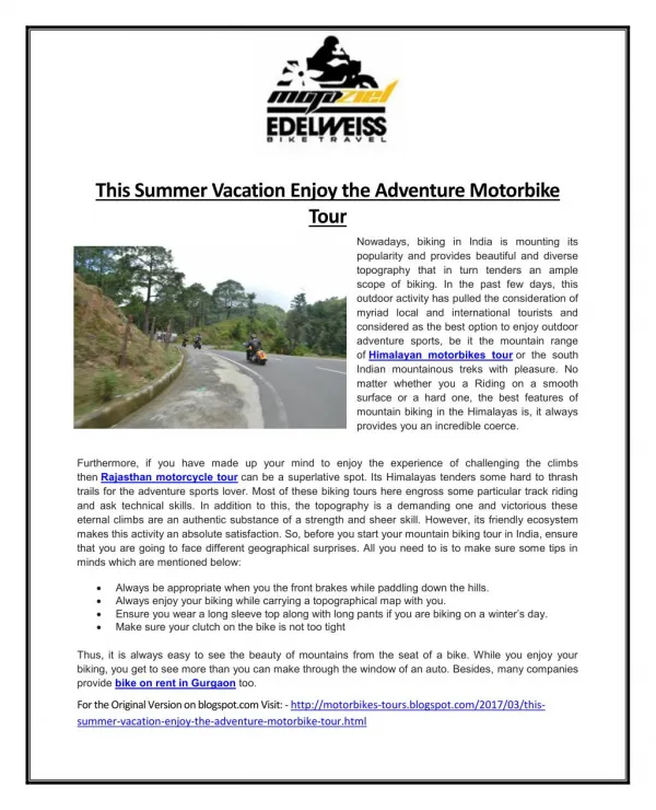 This Summer Vacation Enjoy the Adventure Motorbike Tour