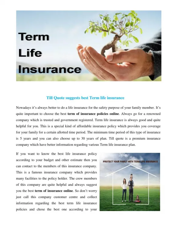 Term of insurance online