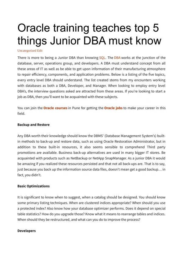 Oracle training teaches top 5 things Junior DBA must know