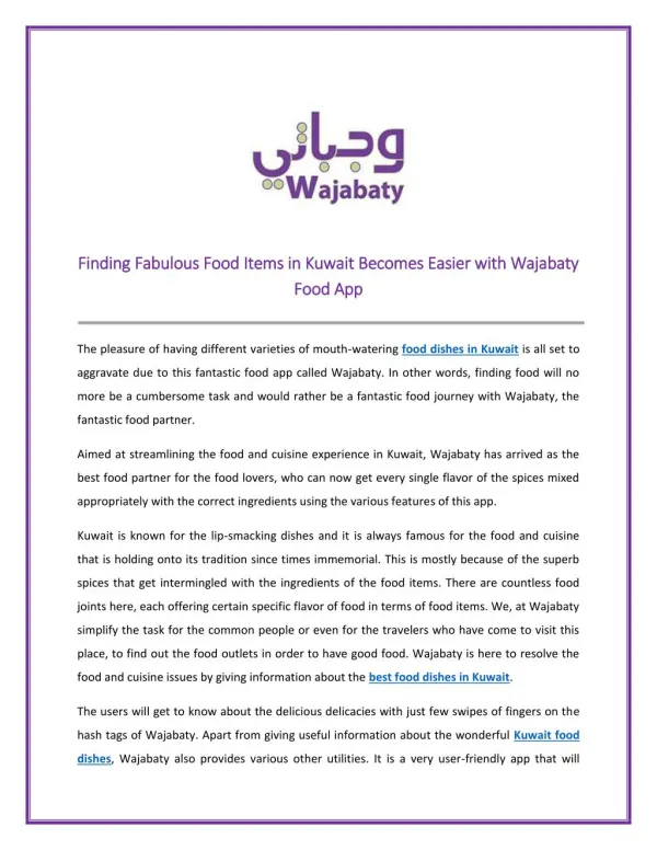 Finding Best Food Dishes in Kuwait Just Got Easier with Wajabaty Food App