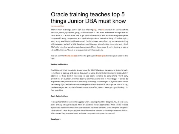 Oracle training teaches top 5 things Junior DBA must know