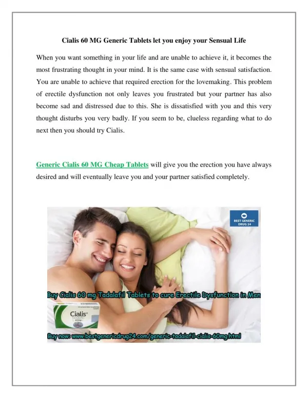 Buy Generic Cialis 60 MG Professional Online at BestGenericDrug24