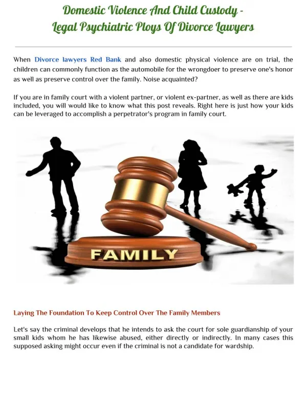 Domestic Violence And Child Custody - Legal Psychiatric Ploys Of Divorce Lawyers