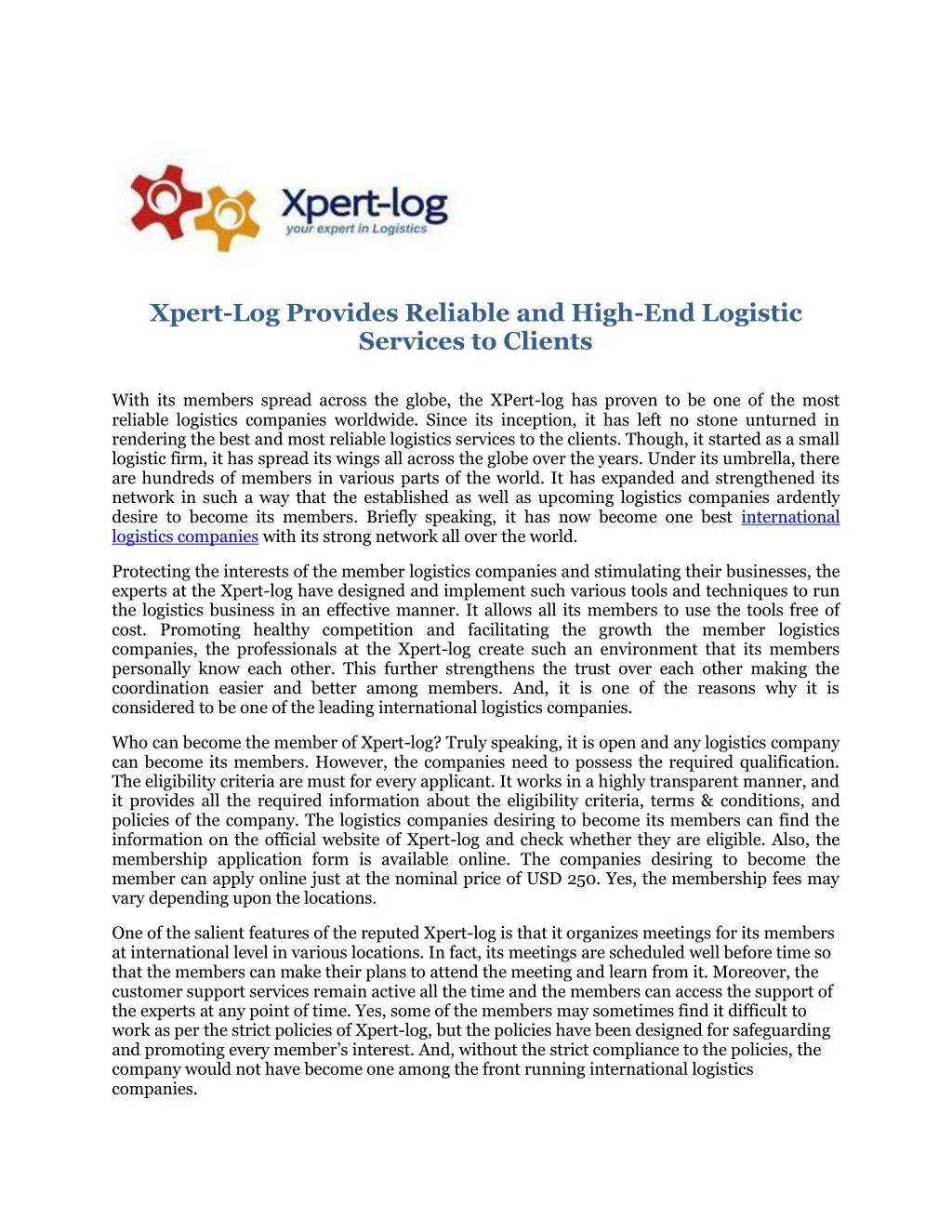 xpert log provides reliable and high end logistic