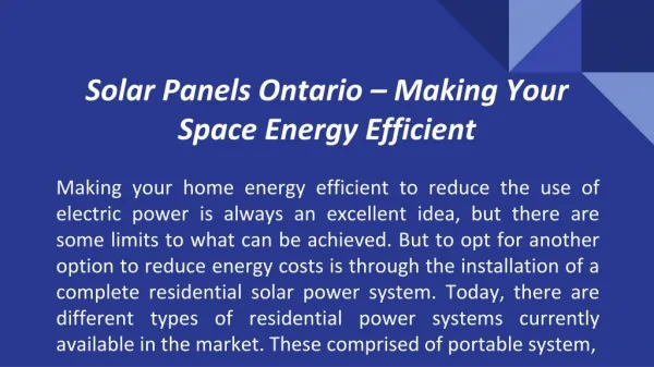 Solar Panels Ontario – Making Your Space Energy Efficient