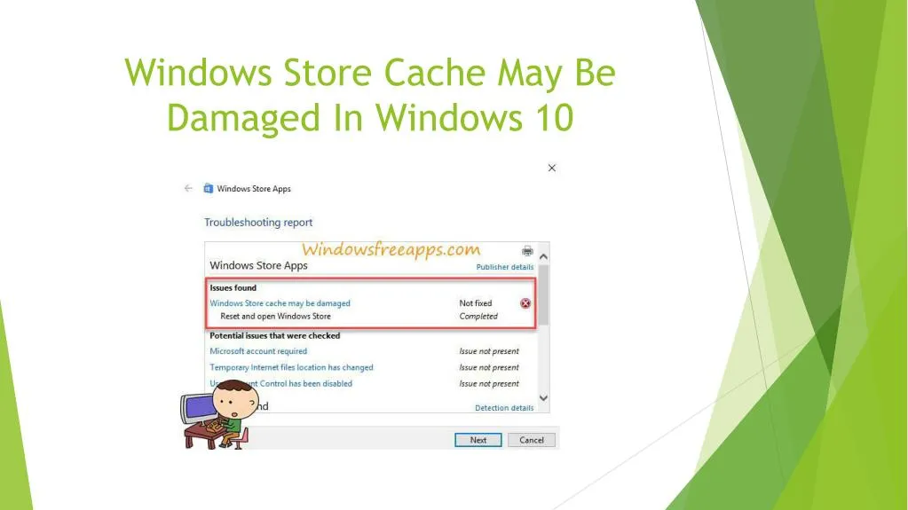 windows store cache may be damaged in windows 10