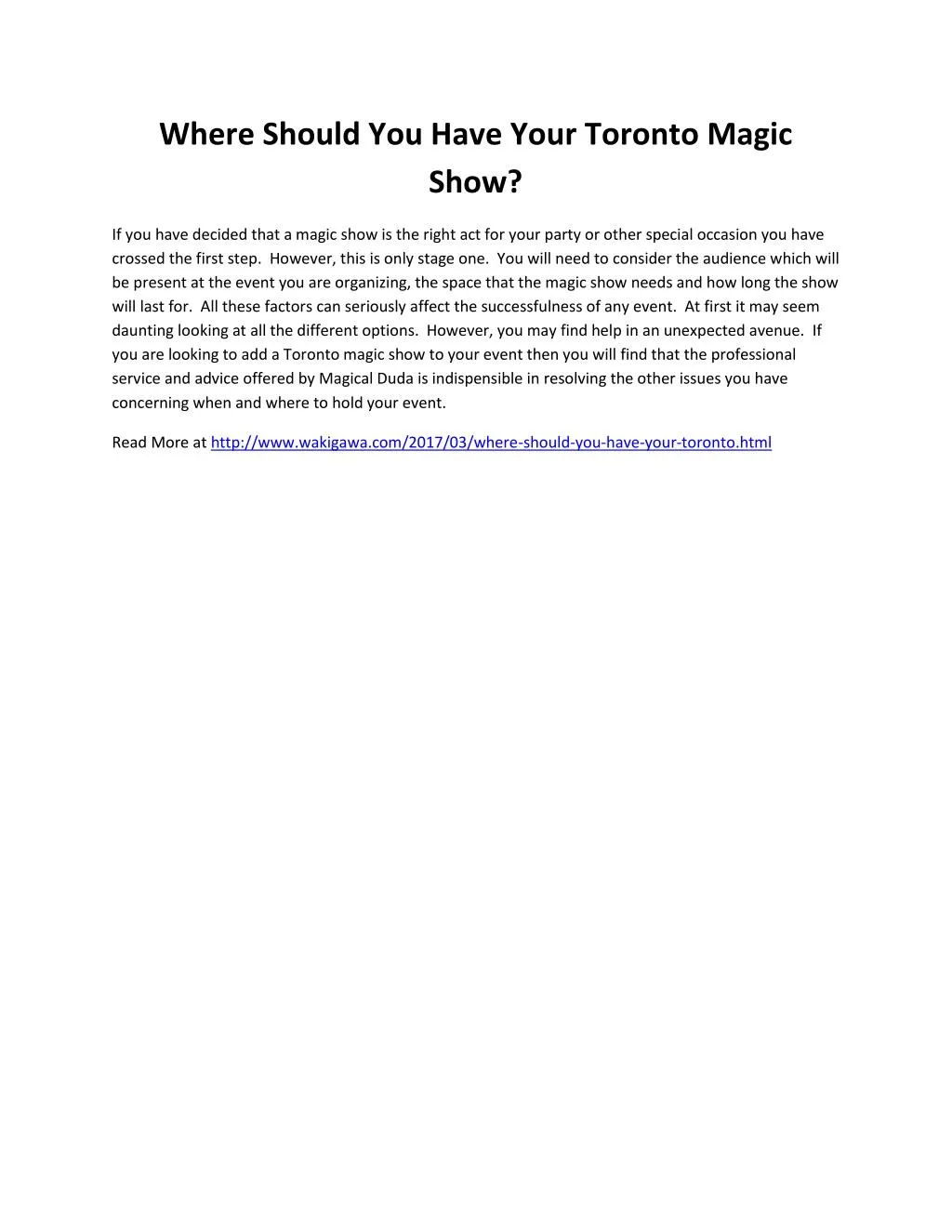 where should you have your toronto magic show