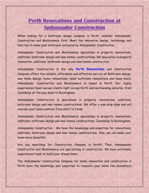Perth Renovations and Construction at AmbassadorConstruction