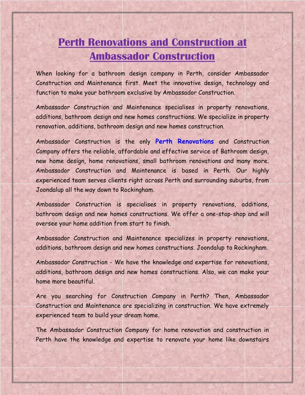perth renovations and construction at ambassador