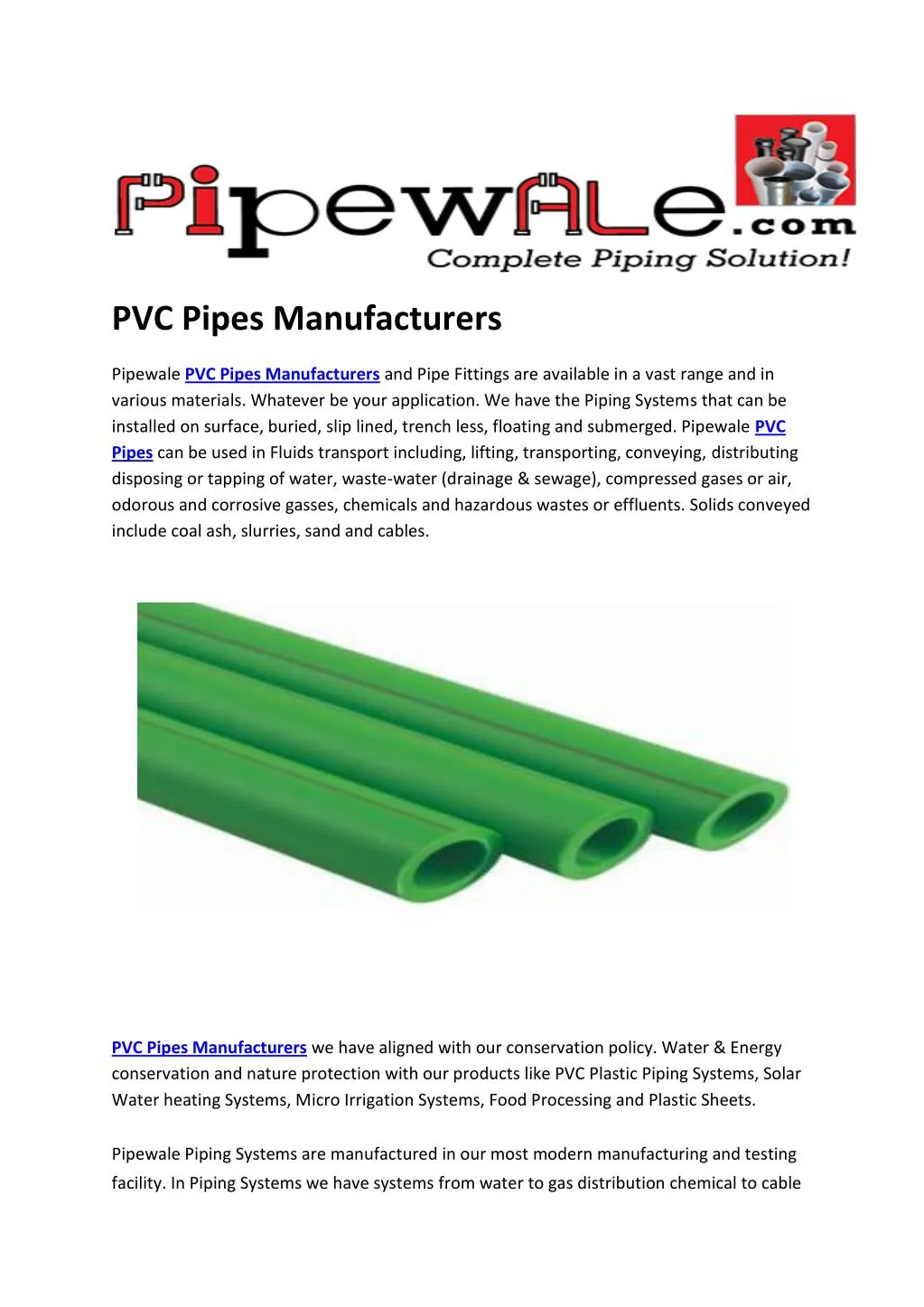 pvc pipes manufacturers