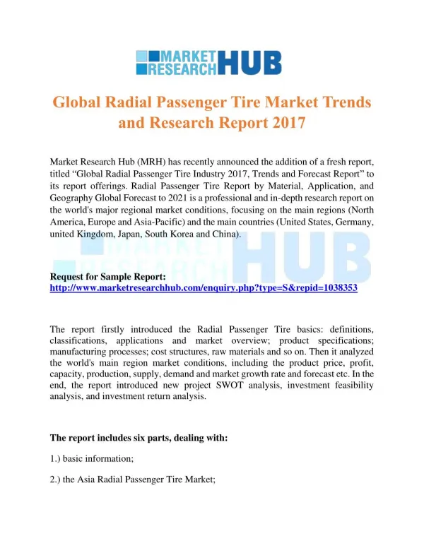 Global Radial Passenger Tire Market Trends and Research Report 2017