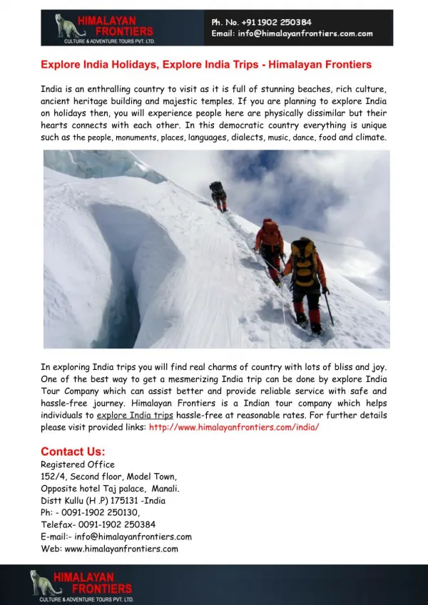 Explore India Holidays, Explore India Trips - Himalayan Frontiers