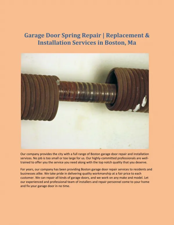 Garage Door Spring Repair | Replacement & Installation Services in Boston, Ma