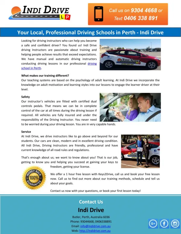Your Local, Professional Driving Schools in Perth - Indi Drive