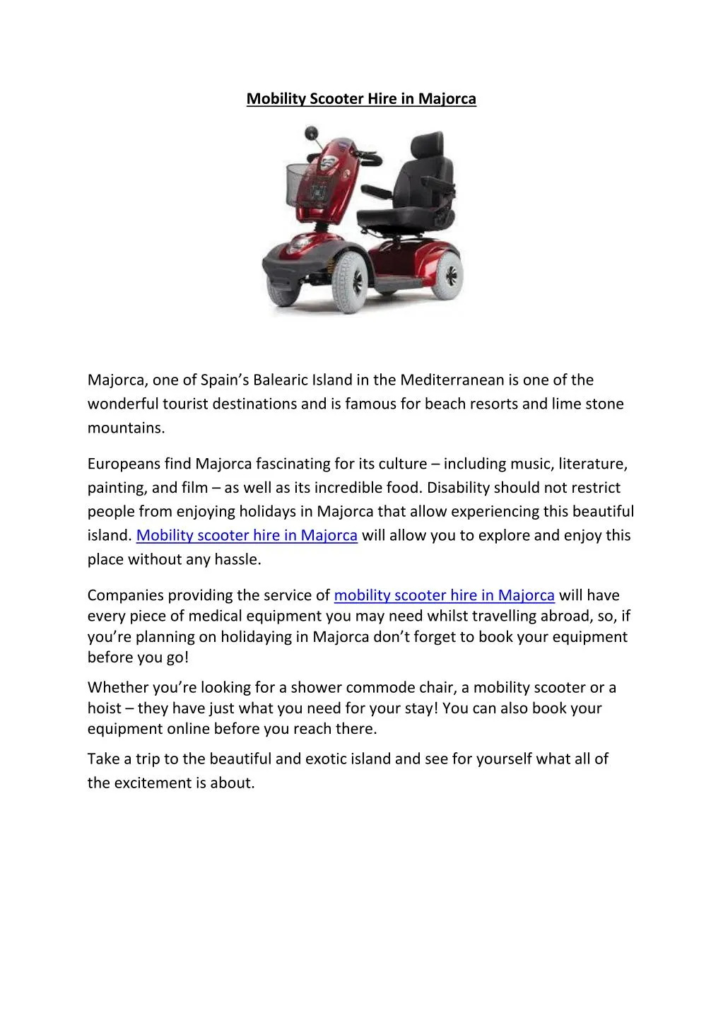 mobility scooter hire in majorca