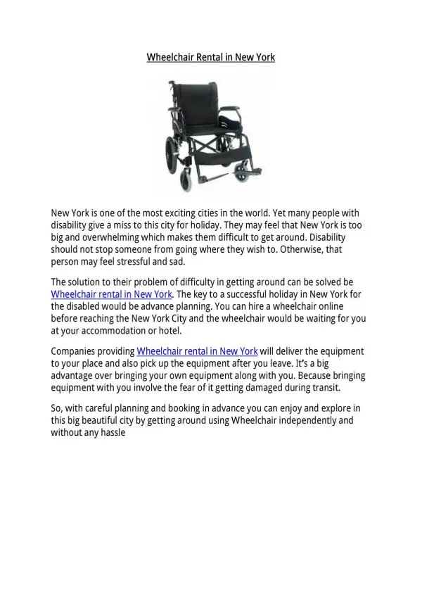 Wheelchair Rental in New York