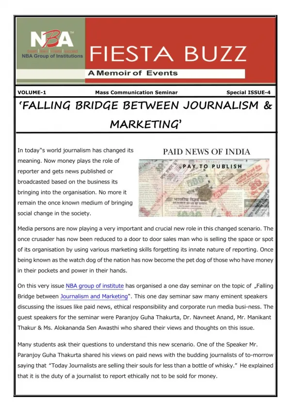 FALLING BRIDGE BETWEEN JOURNALISM & MARKETING