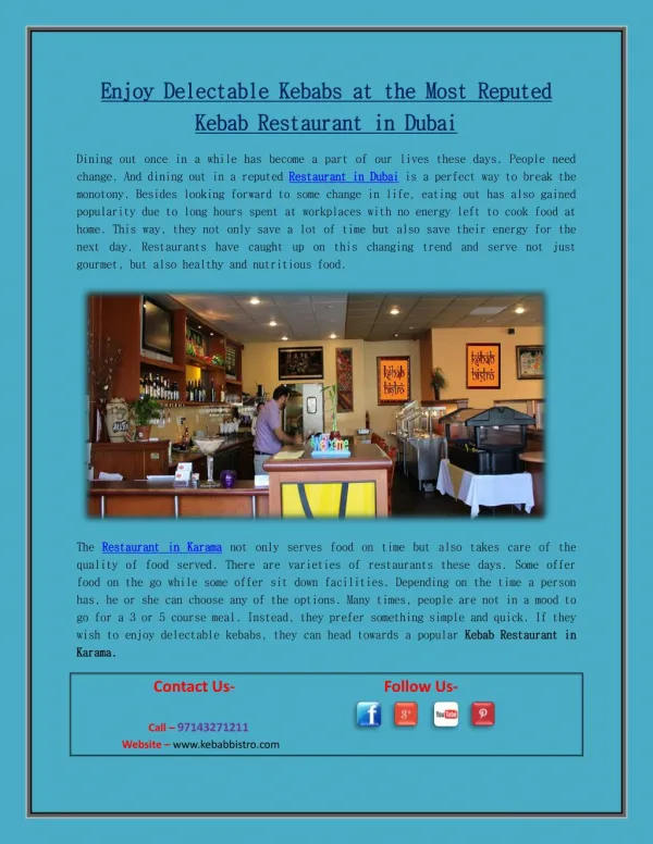 Enjoy Delectable Kebabs at the Most Reputed Kebab Restaurant in Dubai