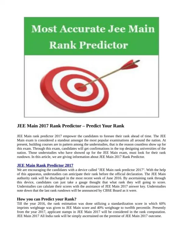 JEE Main 2017 Rank Predictor – Predict Your Rank