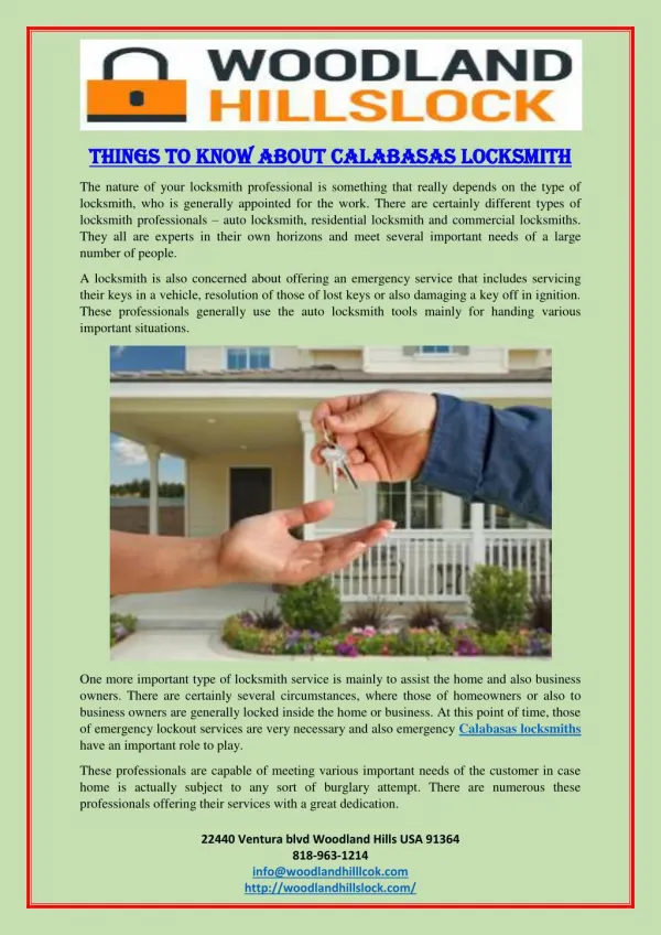 Things To Know About Calabasas Locksmith