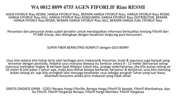 WA 0812 8899 4755 (Ibu Vani) AGEN FIFORLIF Riau RESMI