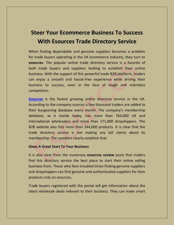 Steer Your Ecommerce Business To Success With Esources Trade Directory Service