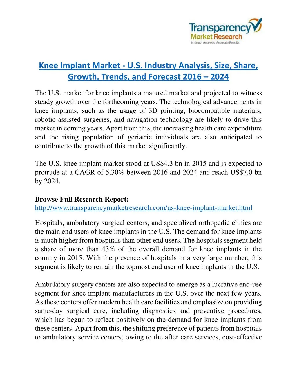 knee implant market u s industry analysis size