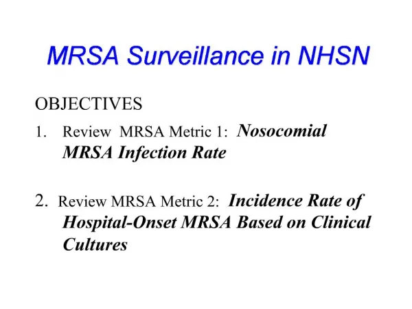 MRSA Surveillance in NHSN