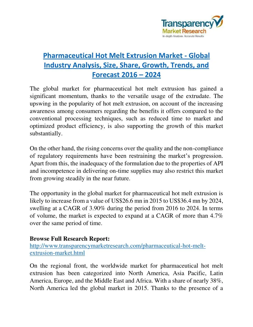 pharmaceutical hot melt extrusion market global
