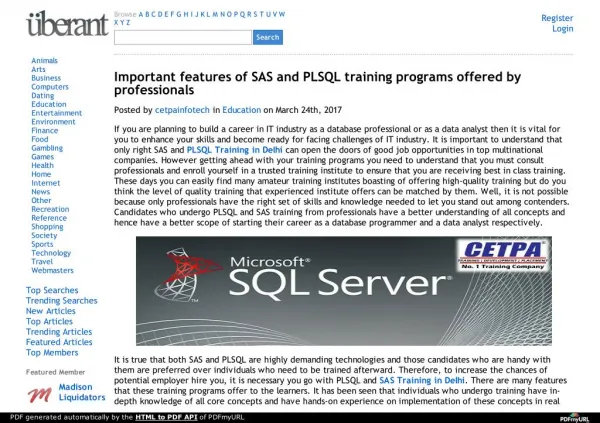 Important features of sas and plsql training programs offered by professionals