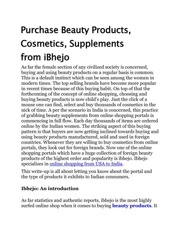 Purchase Beauty Products, Cosmetics, Supplements from iBhejo