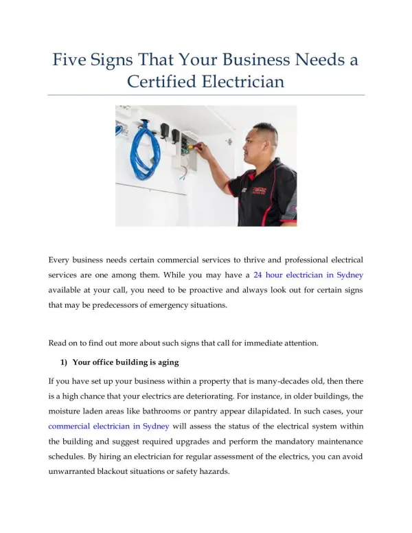 Five Signs That Your Business Needs a Certified Electrician