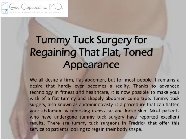 Tummy Tuck Surgery for Regaining That Flat, Toned Appearance