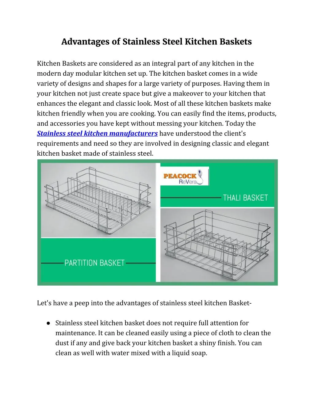 advantages of stainless steel kitchen baskets