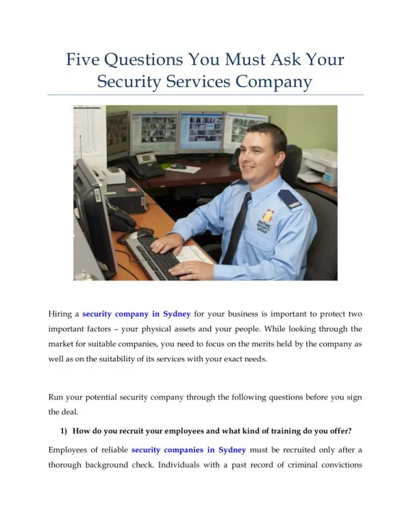 Five Questions You Must Ask Your Security Services Company